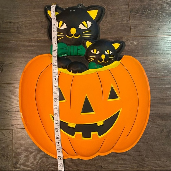 Vintage Halloween Pumpkin with Black Cats Decor plastic large - Picture 4 of 10